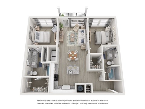 Floor plan for 2 beds, 2 baths, 1113 sqft